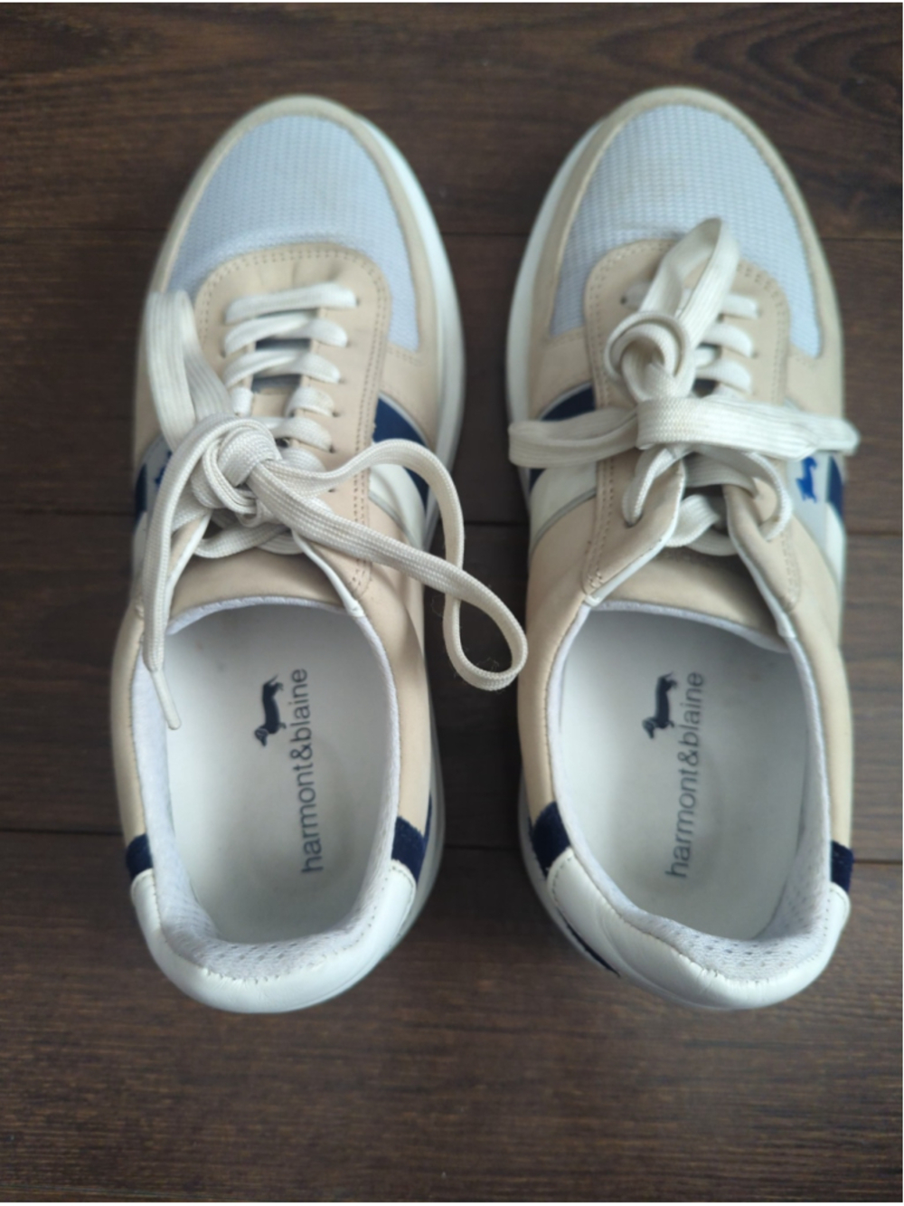 Men's Harmont & Blaine Sneakers in Beige and Blue with Side Logo - Picture 8 of 14